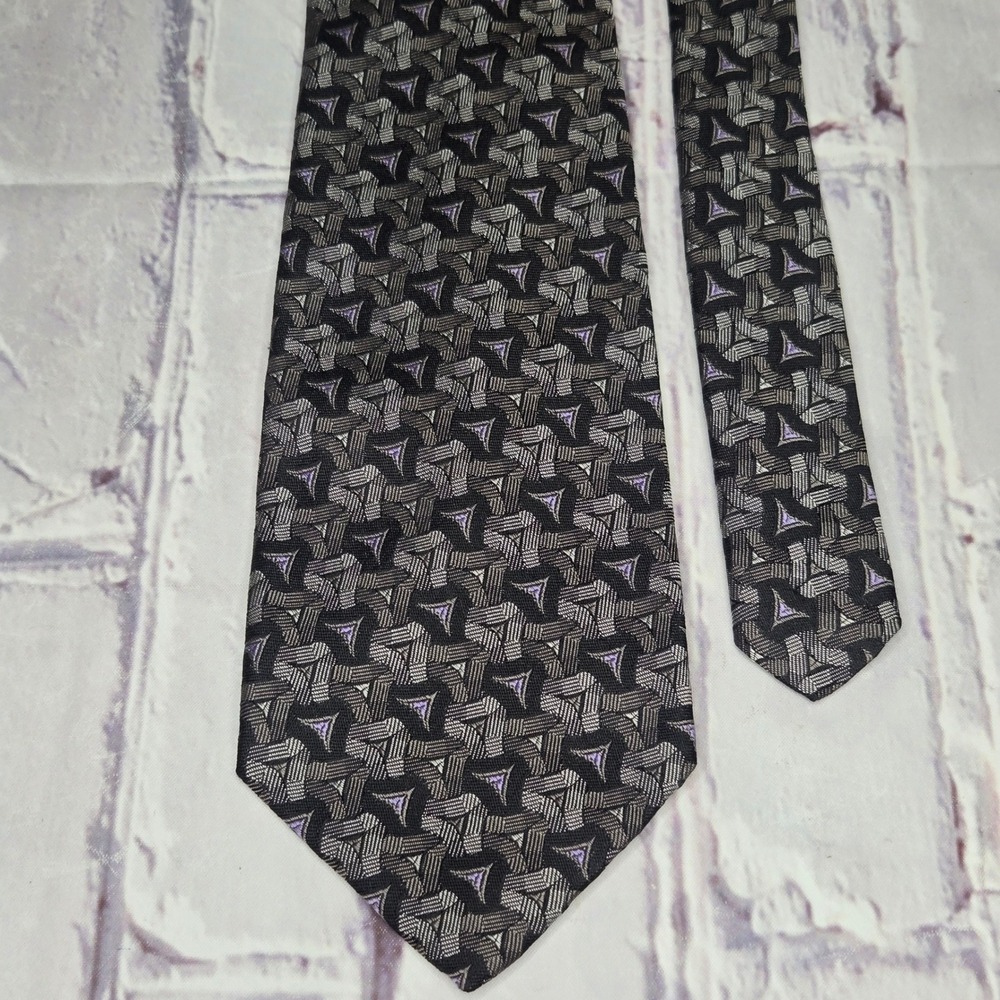 Robert Talbott Studio Tie Black Grey Purple Geometric Silk Mens Necktie 3.75in
